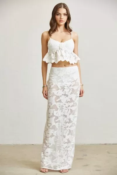 2 Piece White Lace Crocheted Set