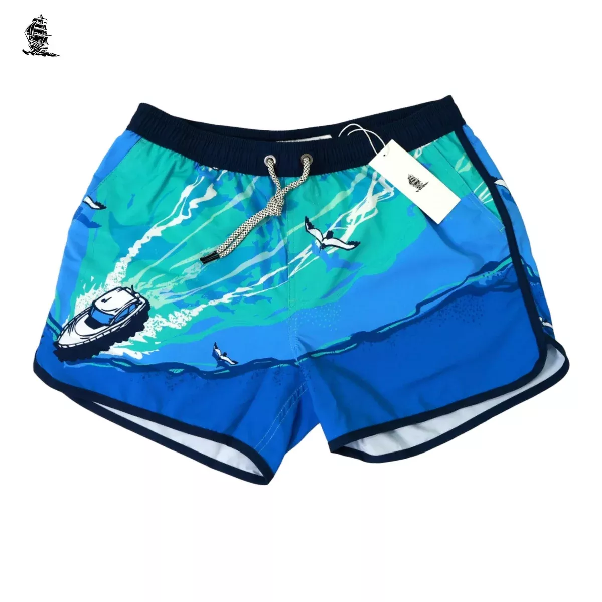 4.5 Inch Inseam Vintage Stretch Blue Getaway Swim Trunks