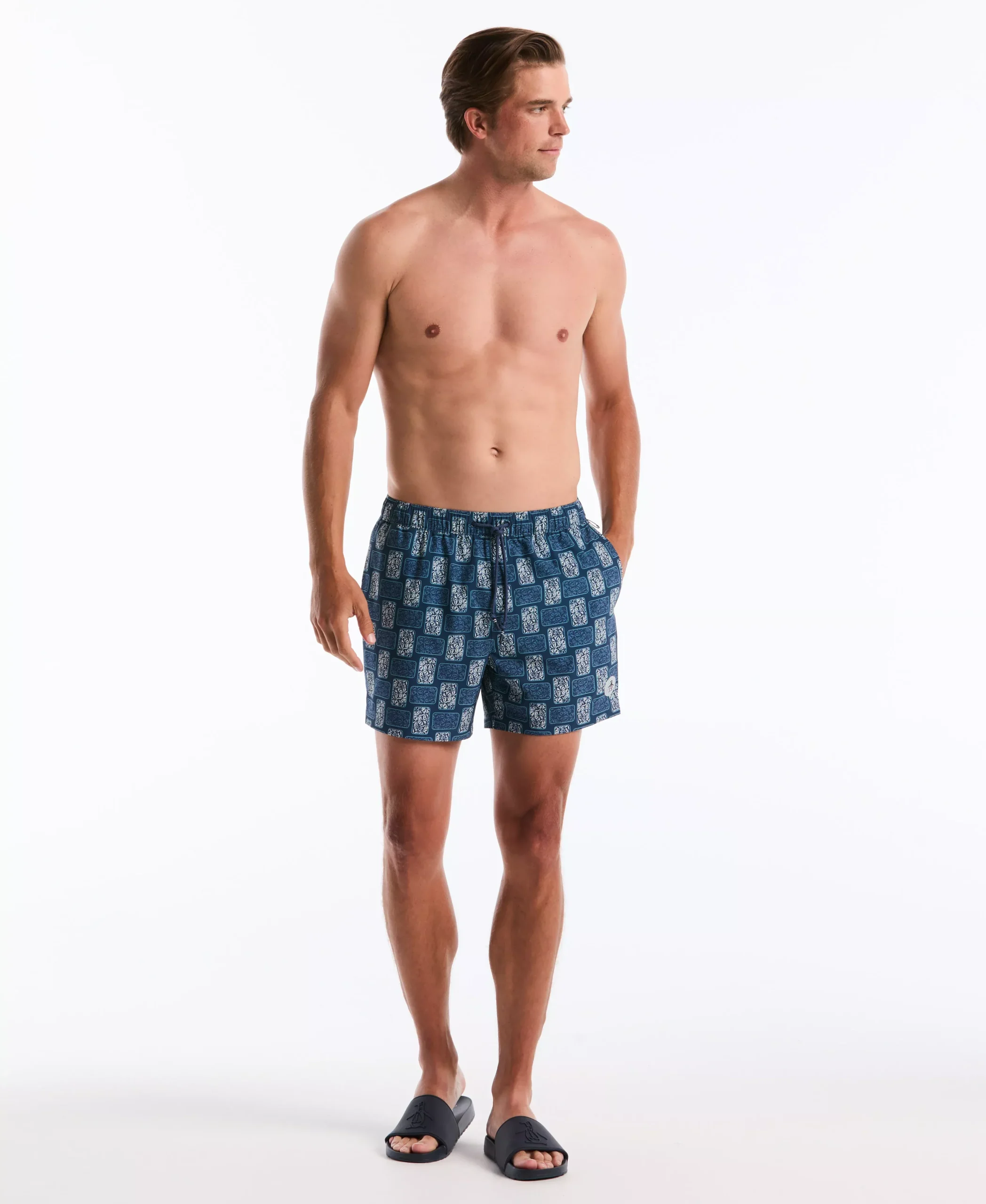 5" Flower Block Print Swim Short