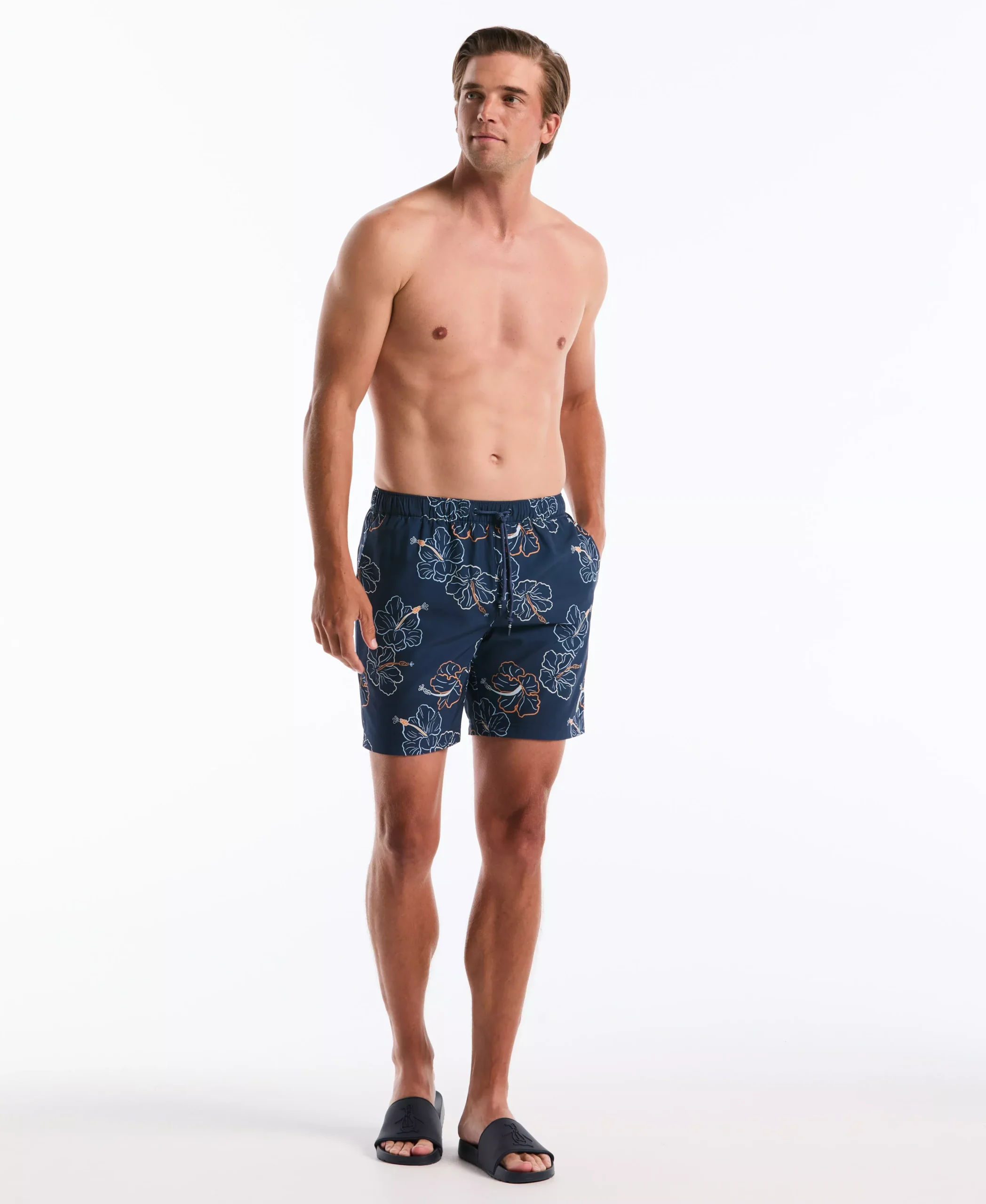 7" Hibiscus Flower Print Swim Short