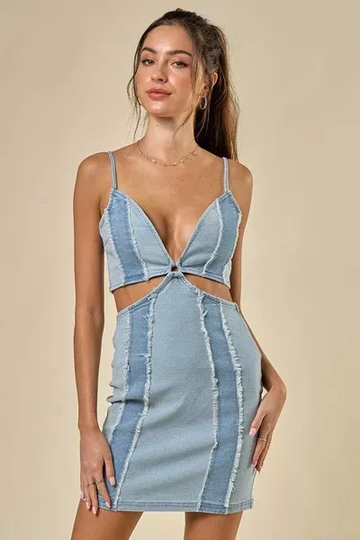 70's Block Denim Mini Dress