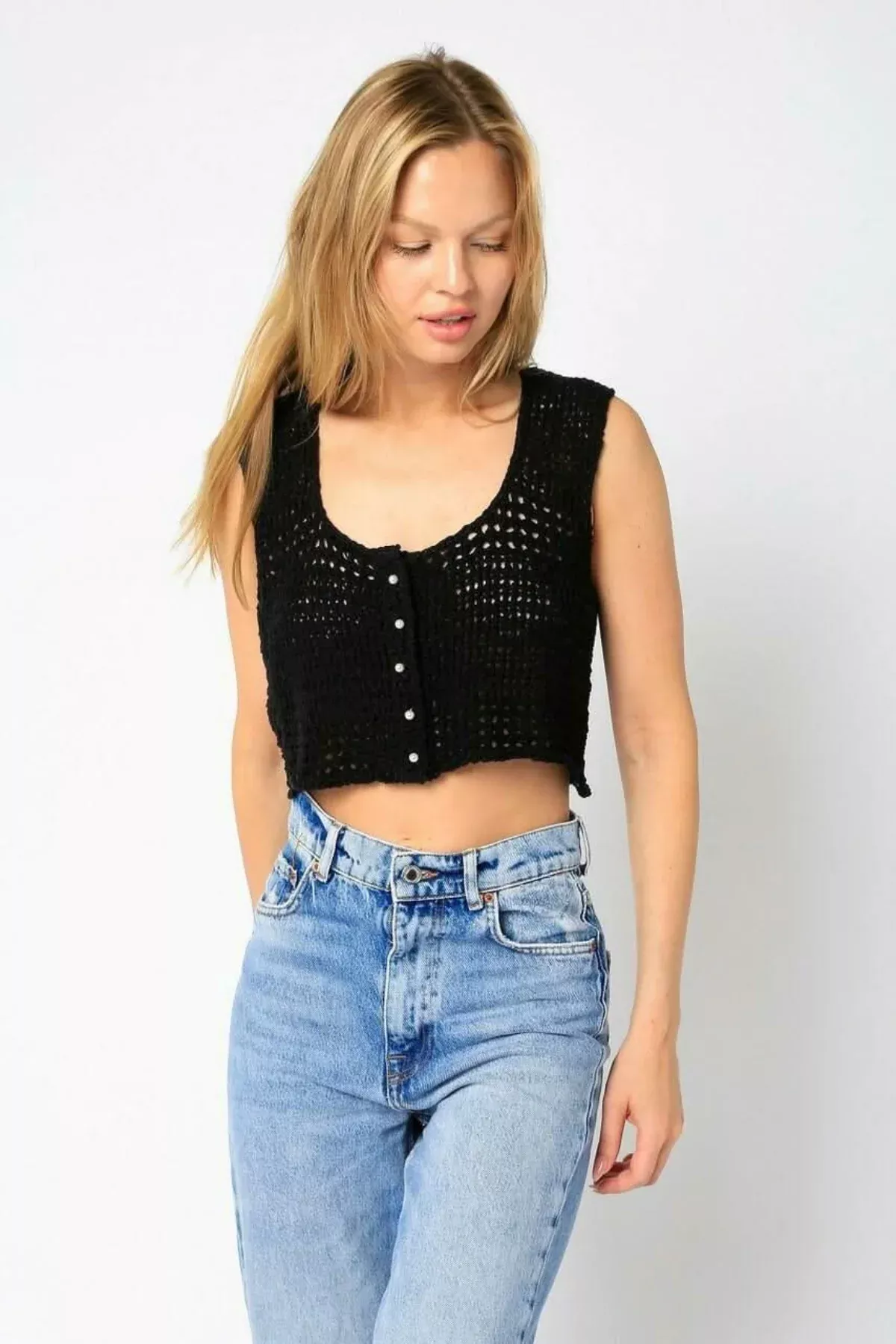 Abbey Black Sheer Crochet Tank Top | Boho Pink