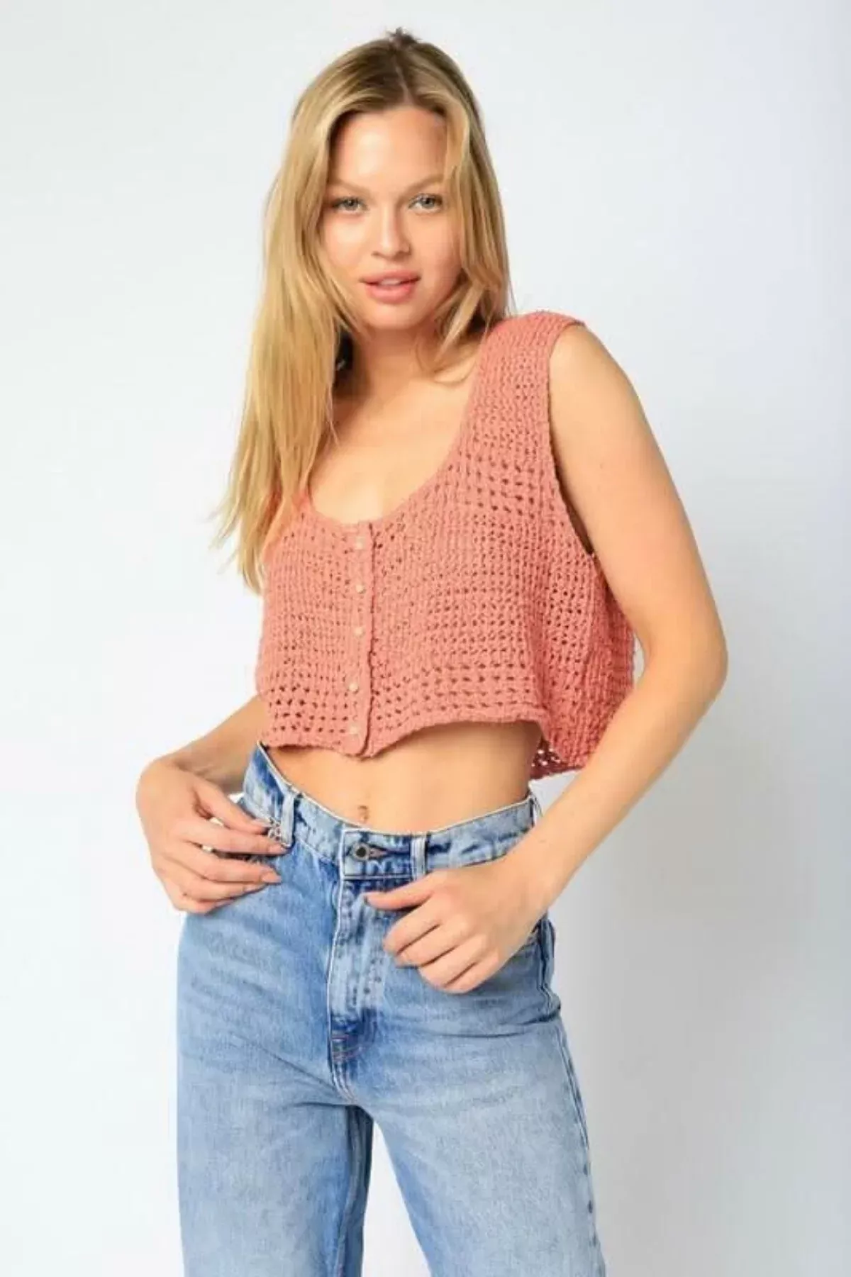 Abbey Solana Sheer Crochet Tank Top | Boho Pink