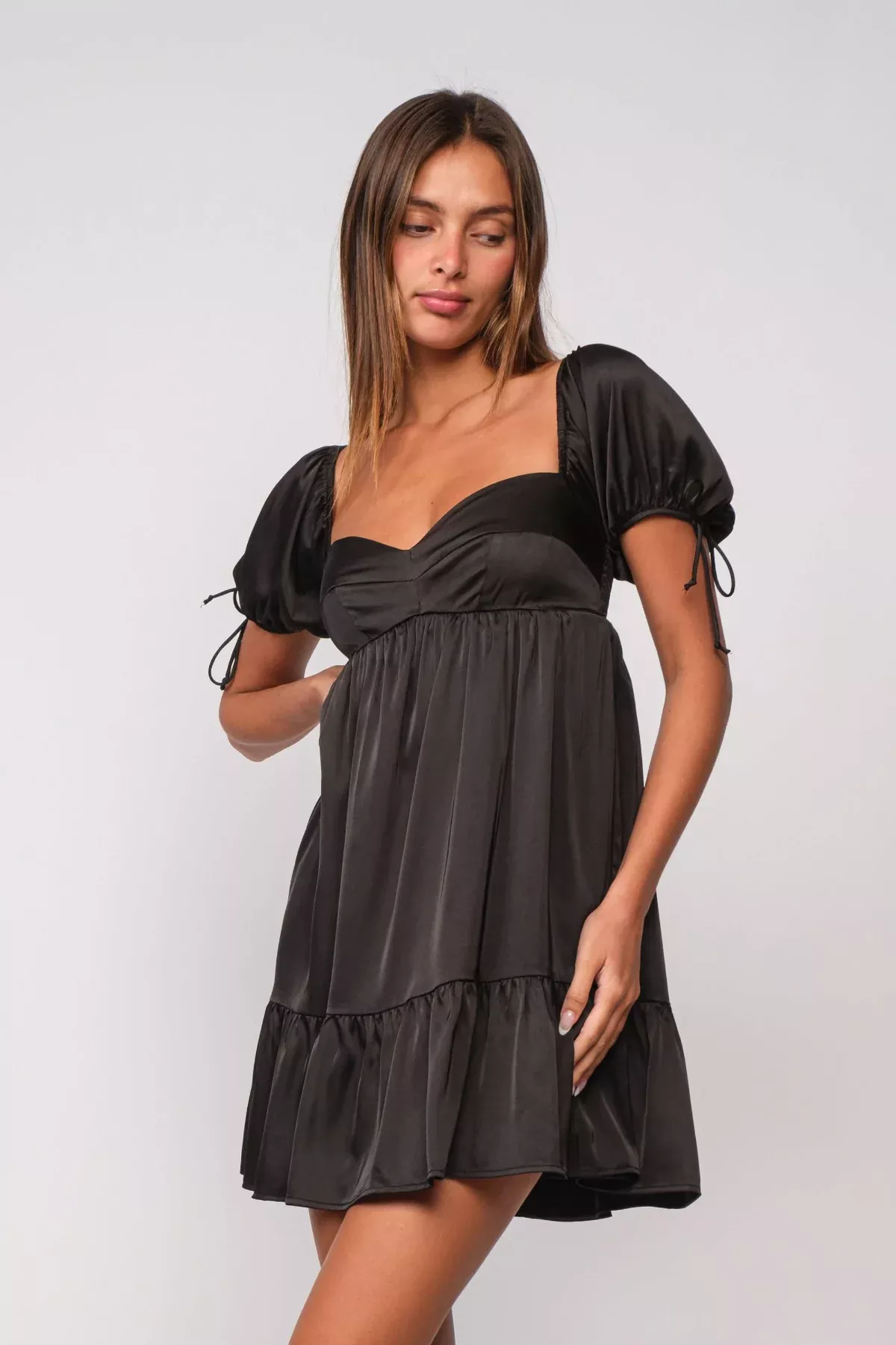 Addison Black Puff-Sleeve Mini Dress | Boho Pink