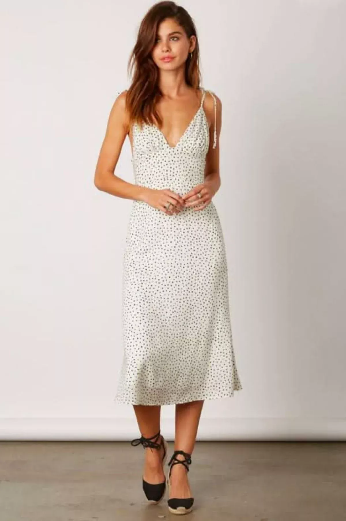 After My Heart White Speck Print Midi Dress | Boho Pink