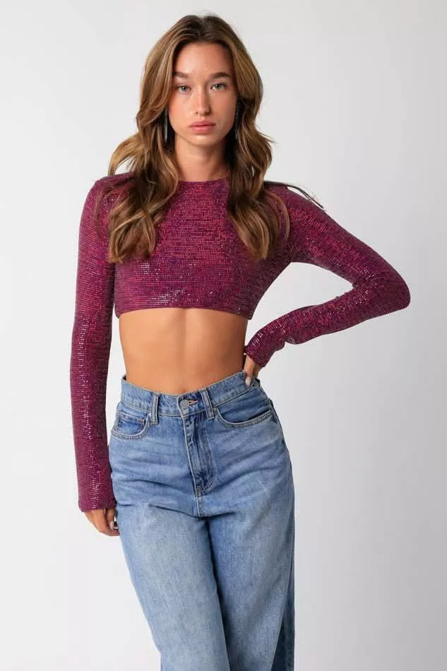 After Party Fuchsia Lurex Crop Top | Boho Pink