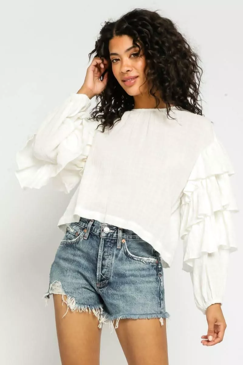 After Your Heart White Ruffled Sleeve Top | Boho Pink