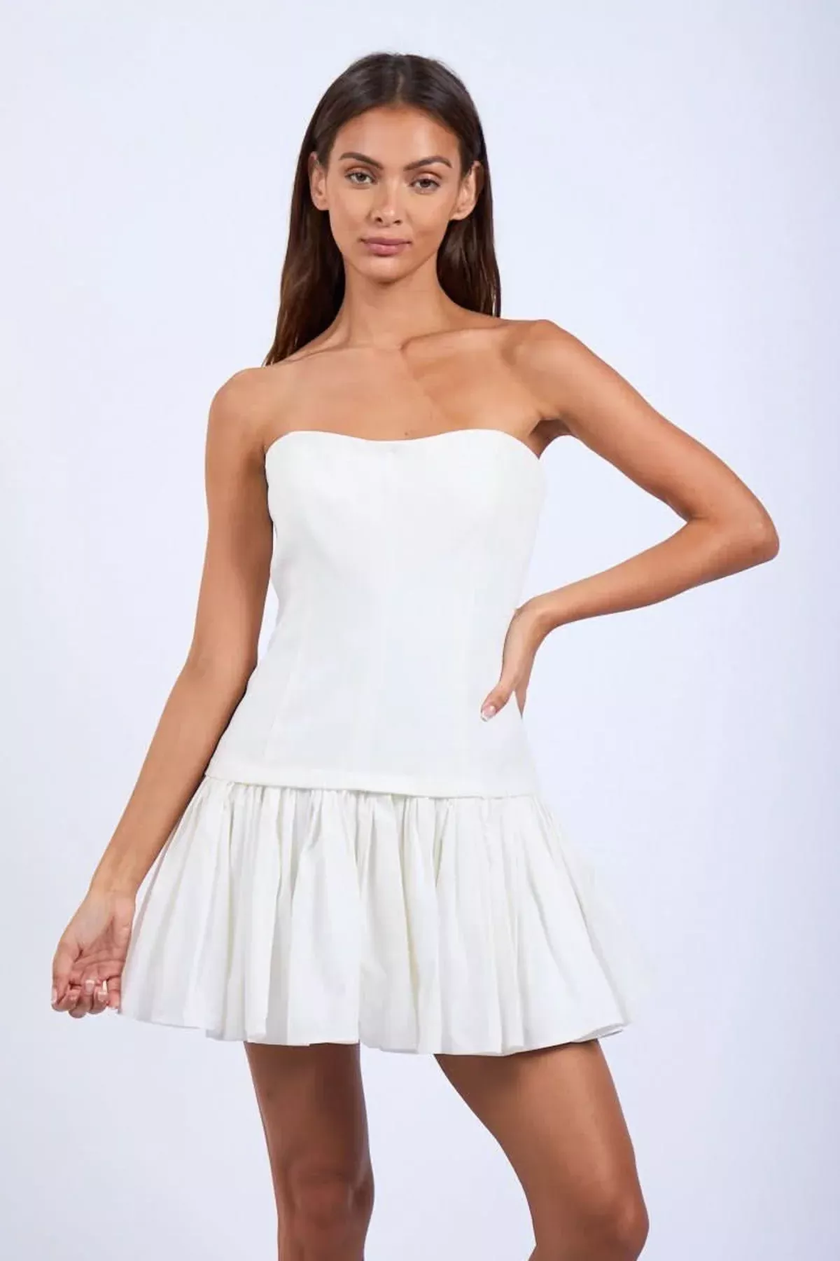 Agnes White Strapless Ruffle Mini Dress | Boho Pink