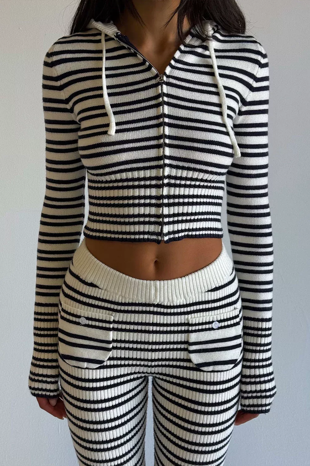 Aimee Knit Zip Up Hoodie - Starlit Stripe