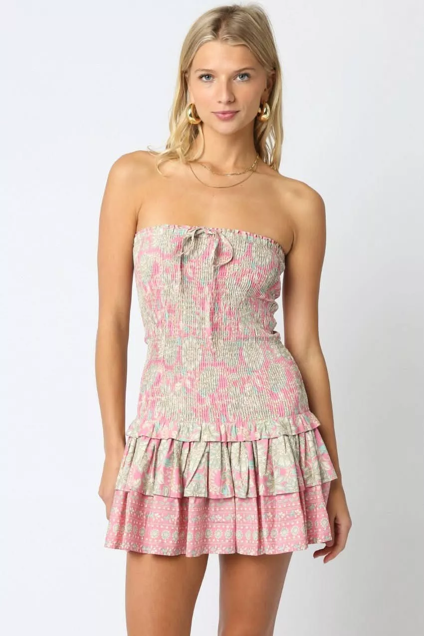 Aimee Pink Floral Strapless Mini Dress | Boho Pink
