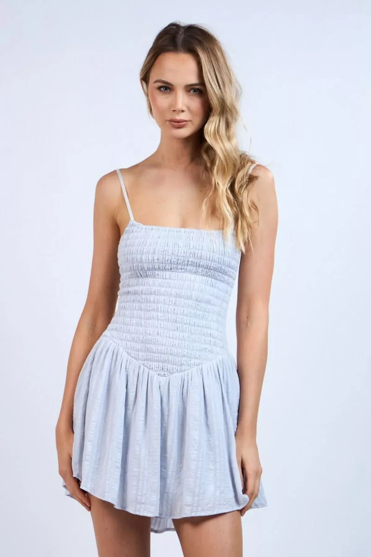 Ainsley Blue Smocked Cami Mini Dress | Boho Pink