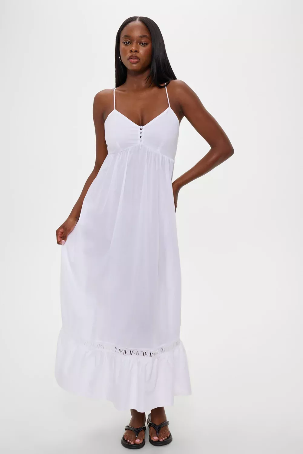 Airy Poplin Midi Dress - White