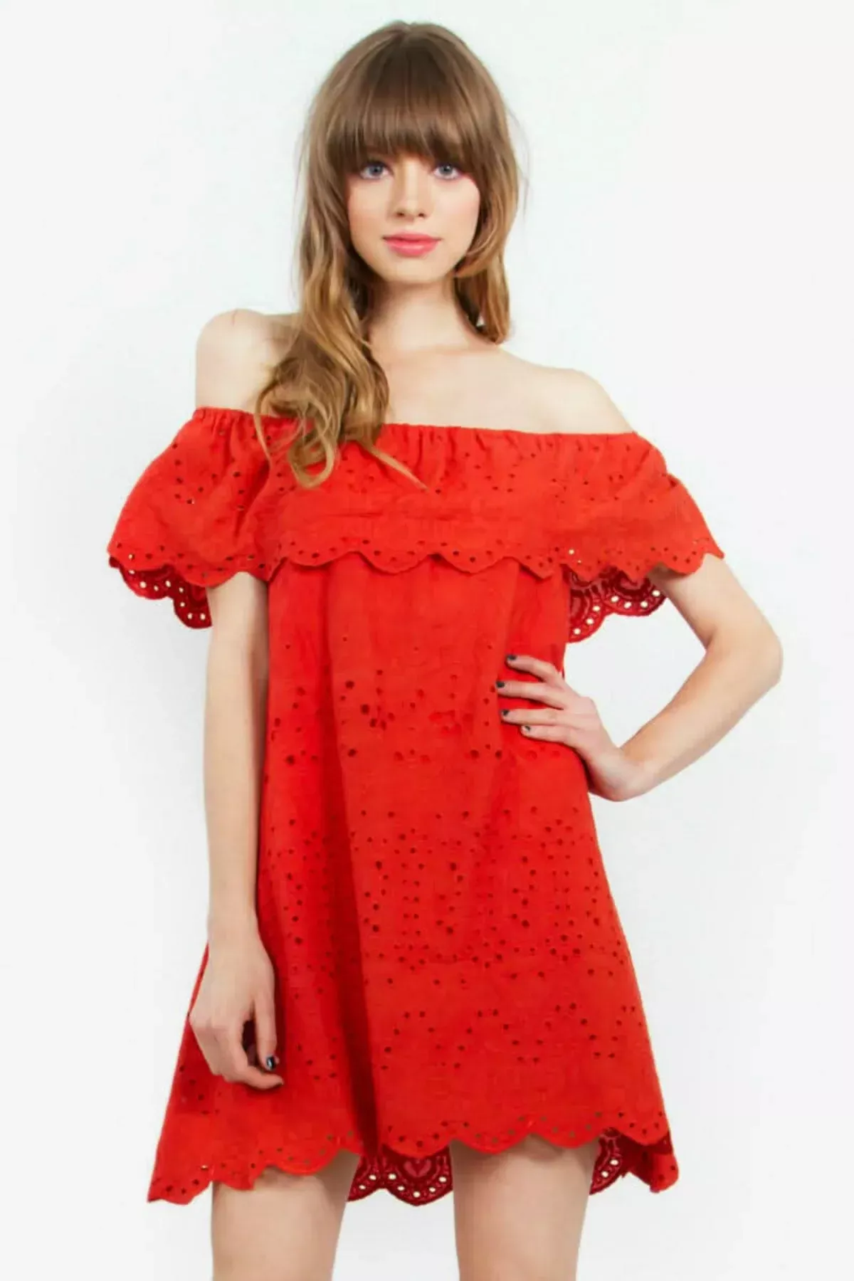 Alegre Red Off-The-Shoulder Ruffle Dress | Boho Pink