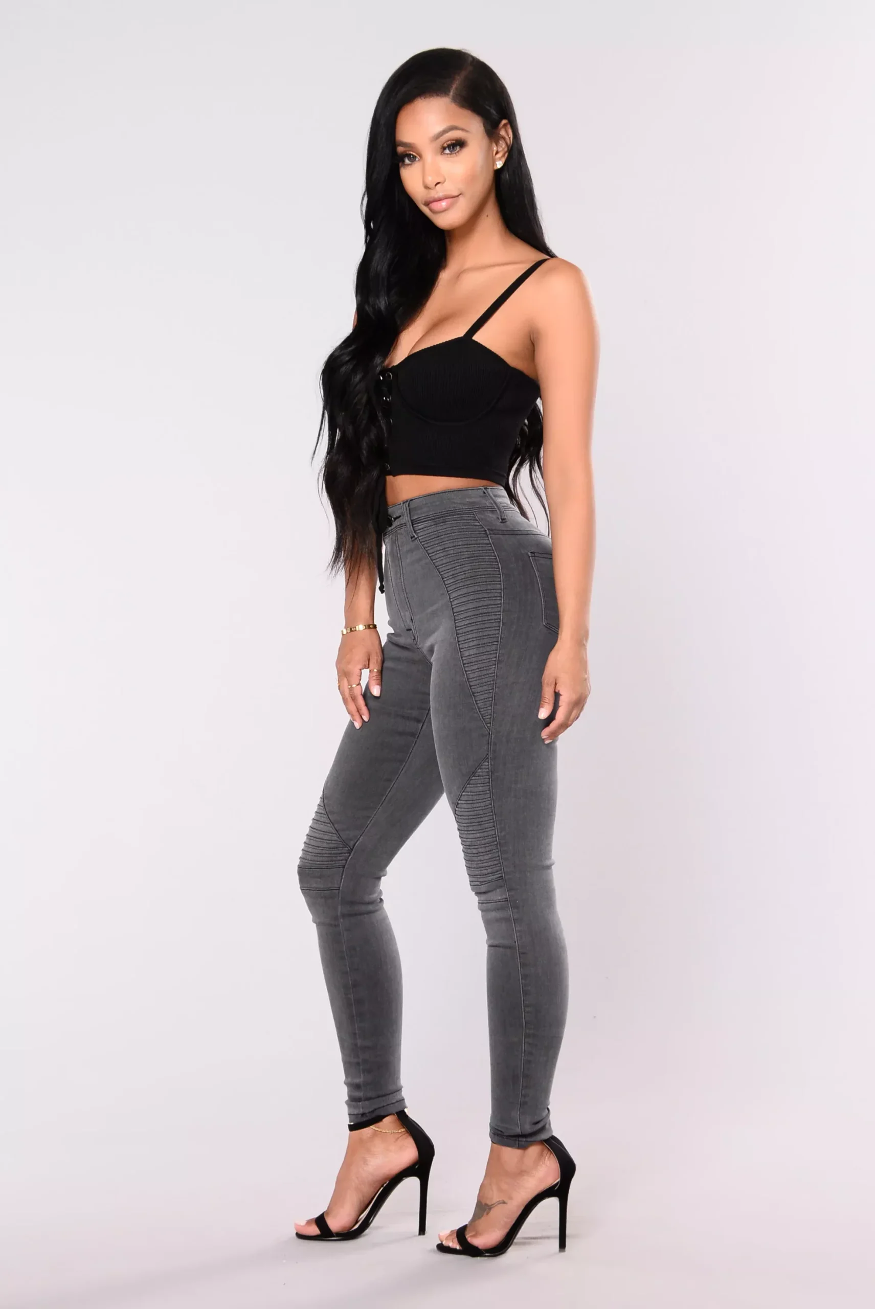 Alessia Ribbed Jeans - Dark Grey