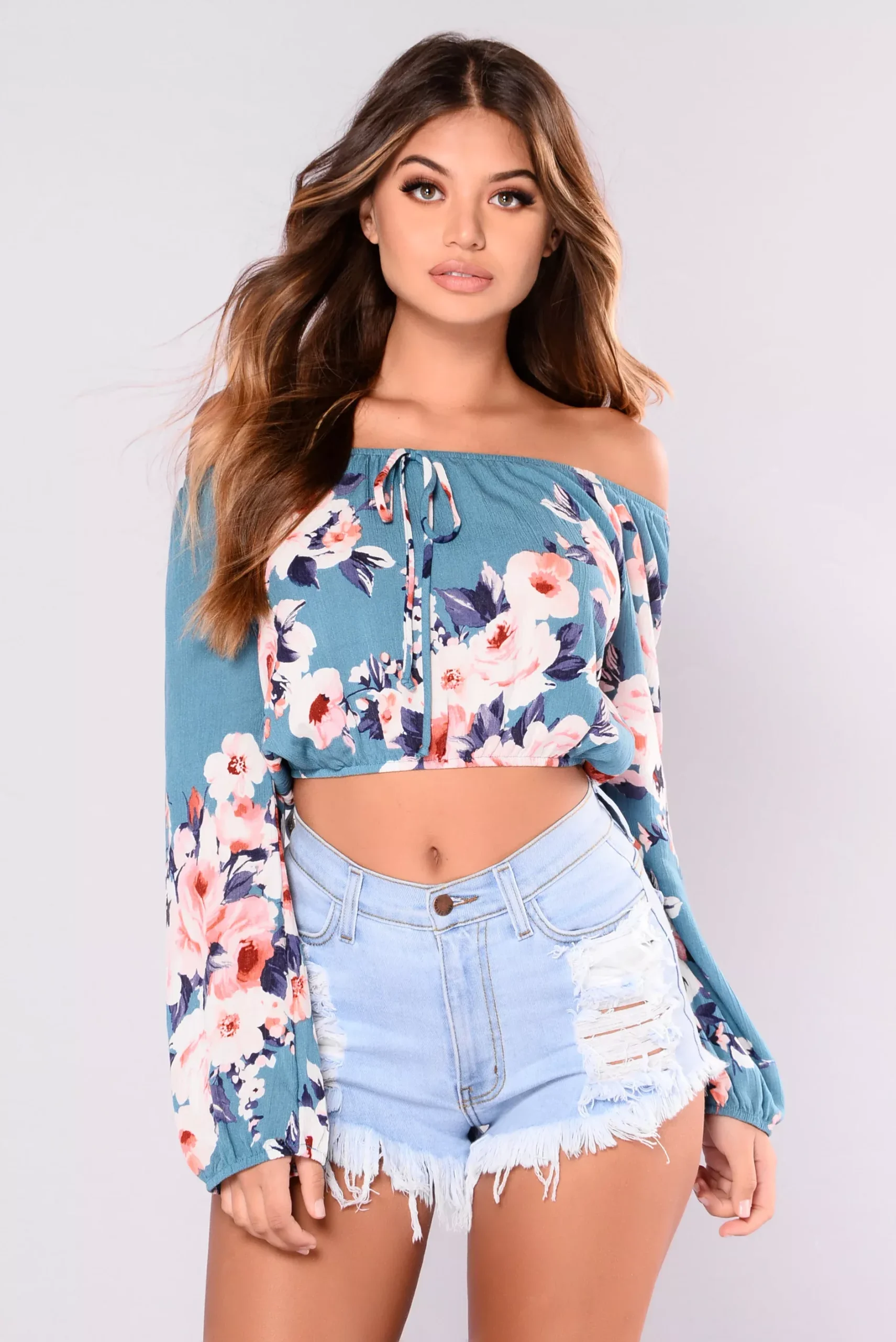 Alexus Off Shoulder Crop Top - Teal