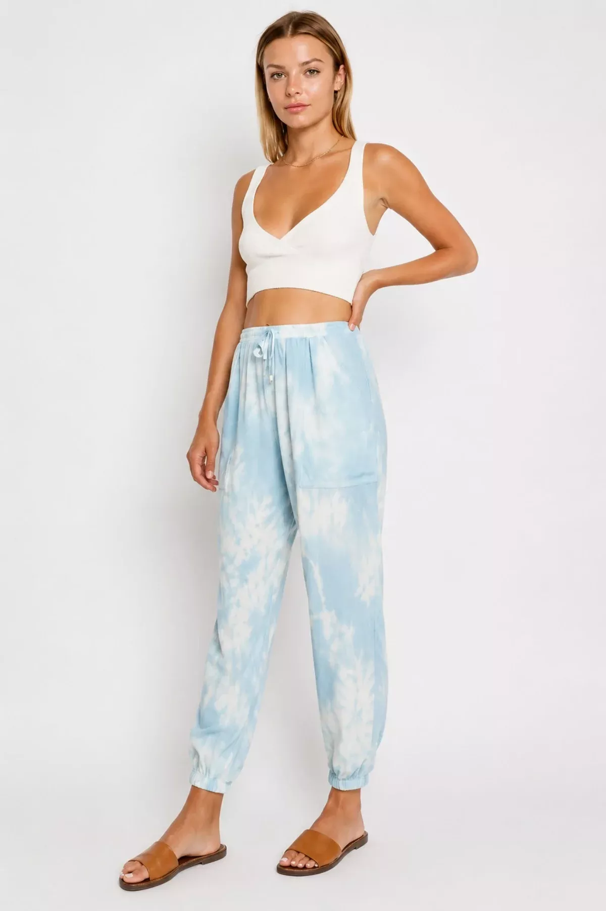 Alice Light Blue Tie-Dye Jogger Pants | Boho Pink