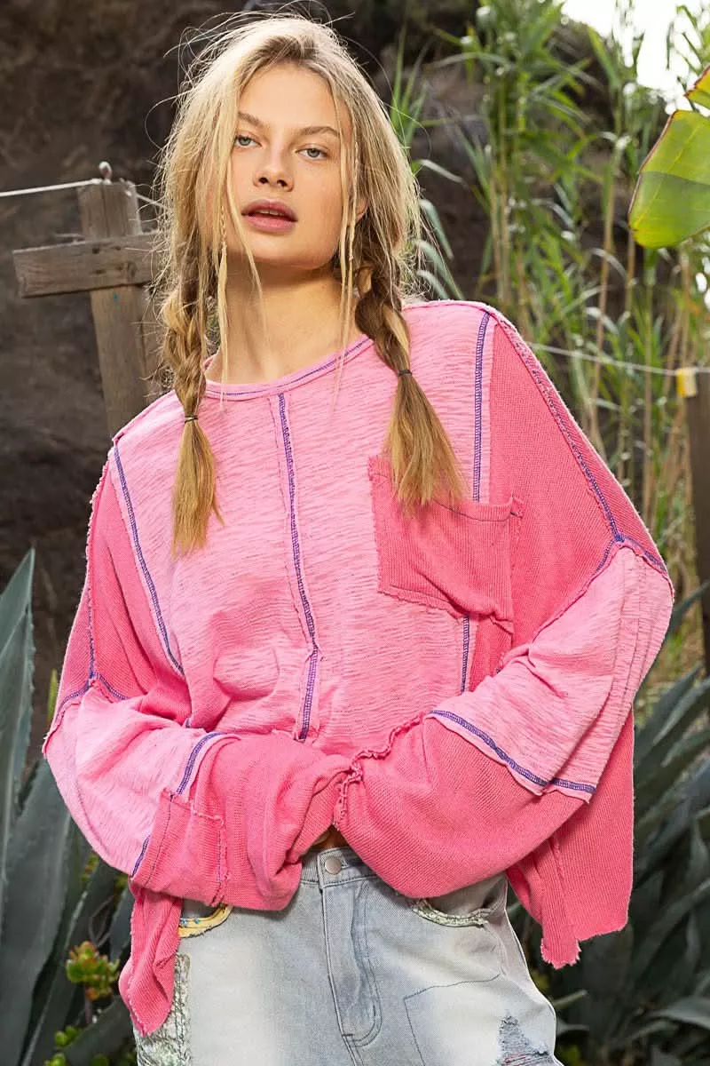 Alina Pink Round Neck Oversized Top | Boho Pink