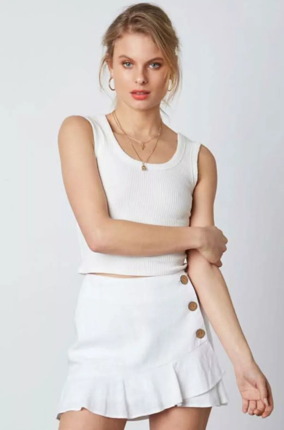 All I Can Do White Button-Up Mini Skirt | Boho Pink