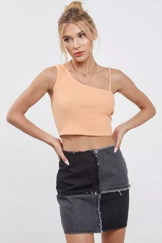 All I Got Peach Asymmetric Crop Top | Boho Pink