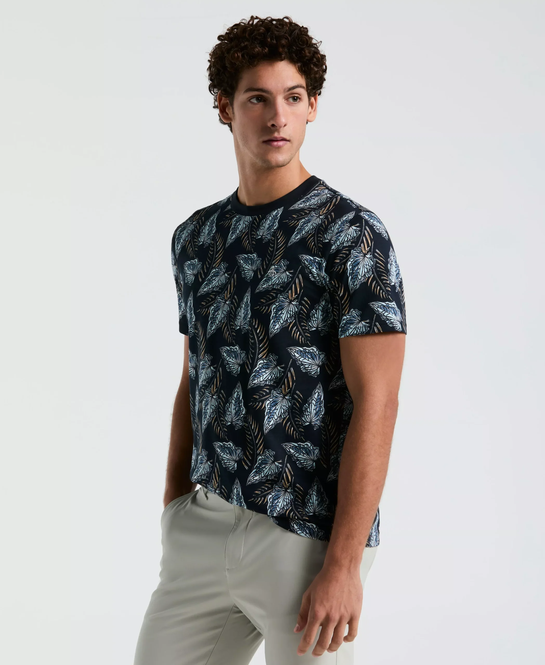 All-Over Leaves Print Jersey Tee