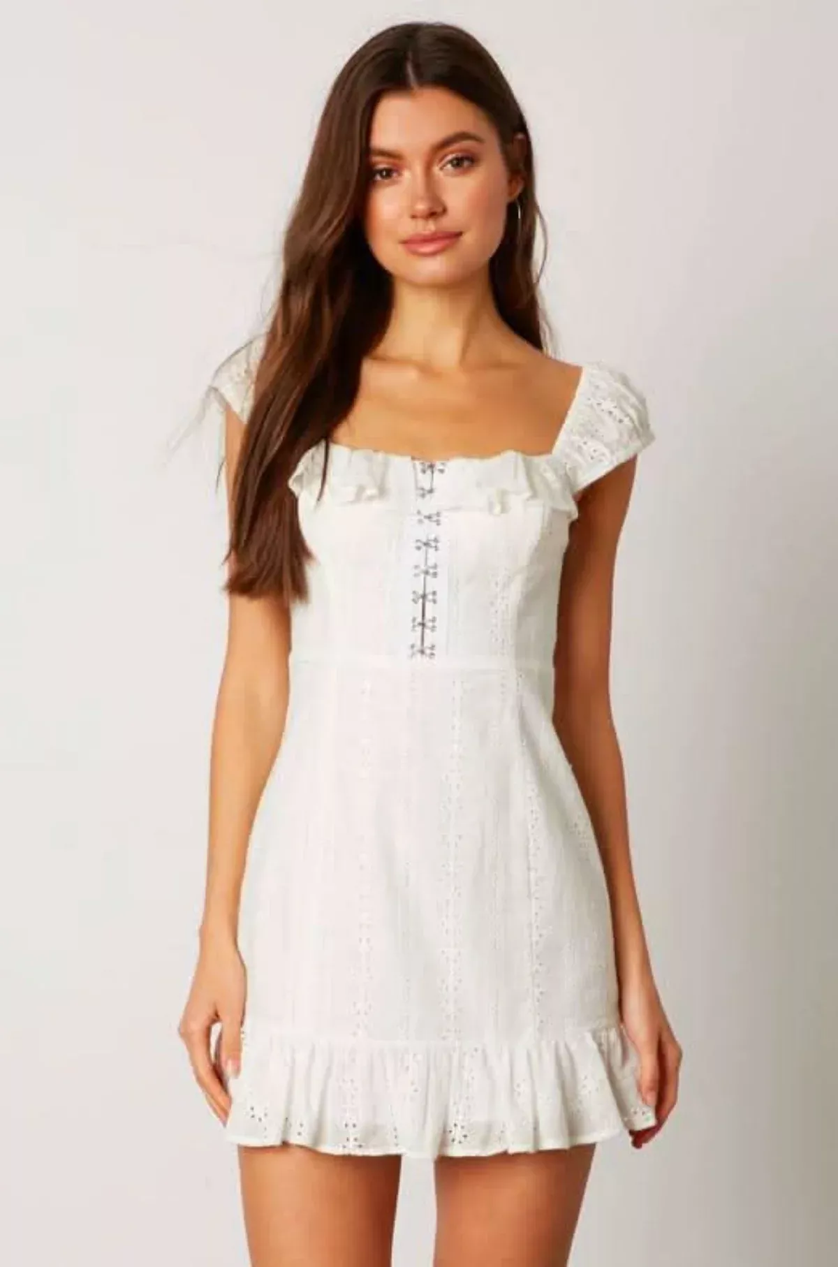 All You Give White Eyelet Hook & Eye Mini Dress | Boho Pink