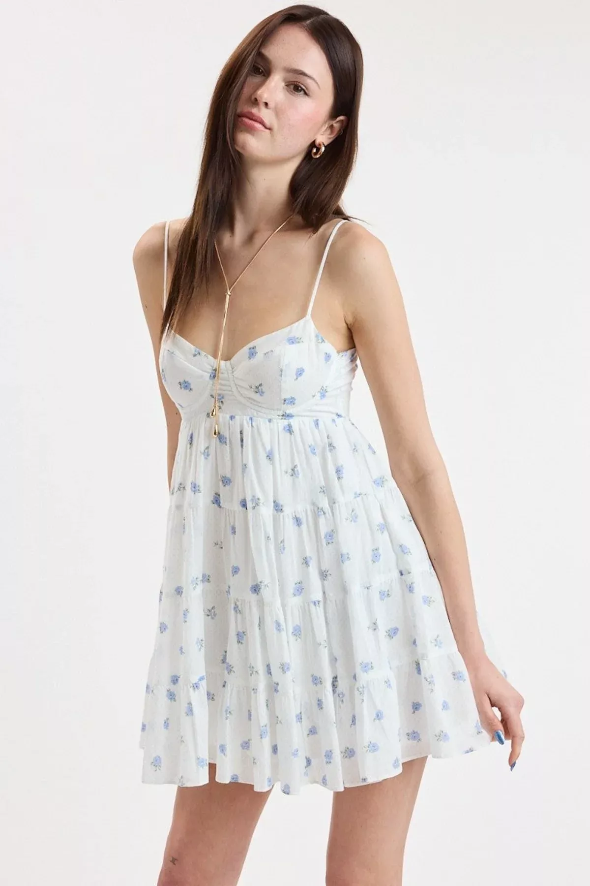 Allie Blue Rose Floral Babydoll Mini Dress | Boho Pink