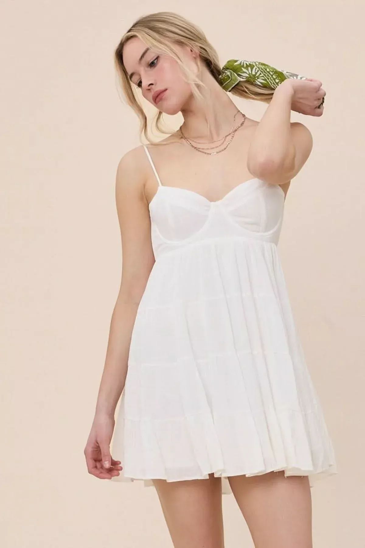 Allie White Babydoll Mini Dress | Boho Pink