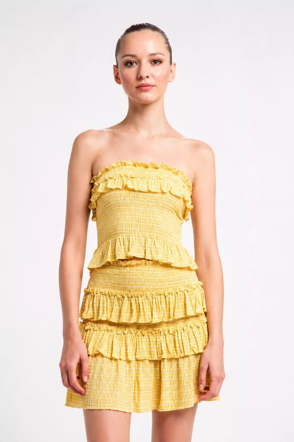 Allie Yellow Boho Print Smocked Two-Piece Dress | Boho Pink