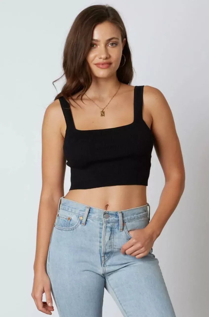 Allison Solid Rib Black Cropped Tank Top | Boho Pink