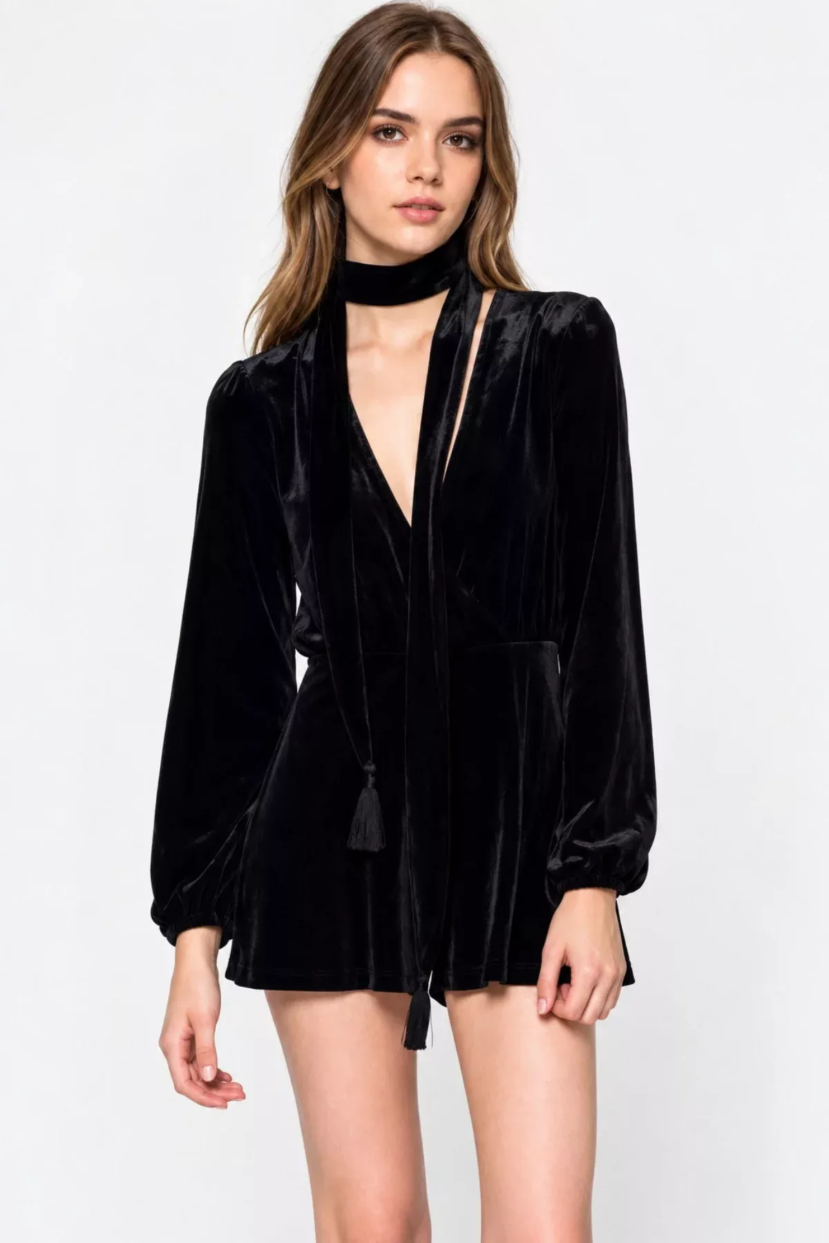 Alluring Elements Black Velvet Romper | Boho Pink