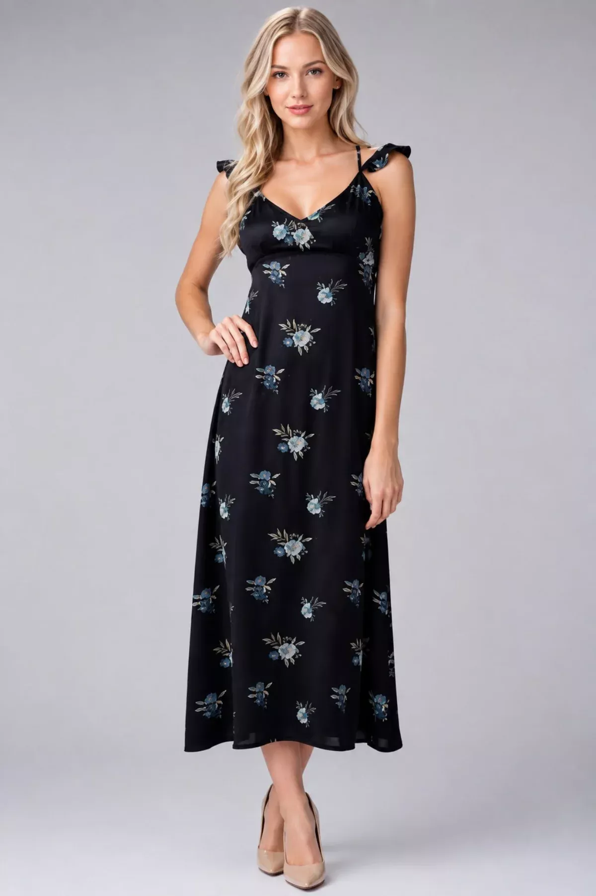 Along the Prairie Black Floral Print Midi Dress | Boho Pink