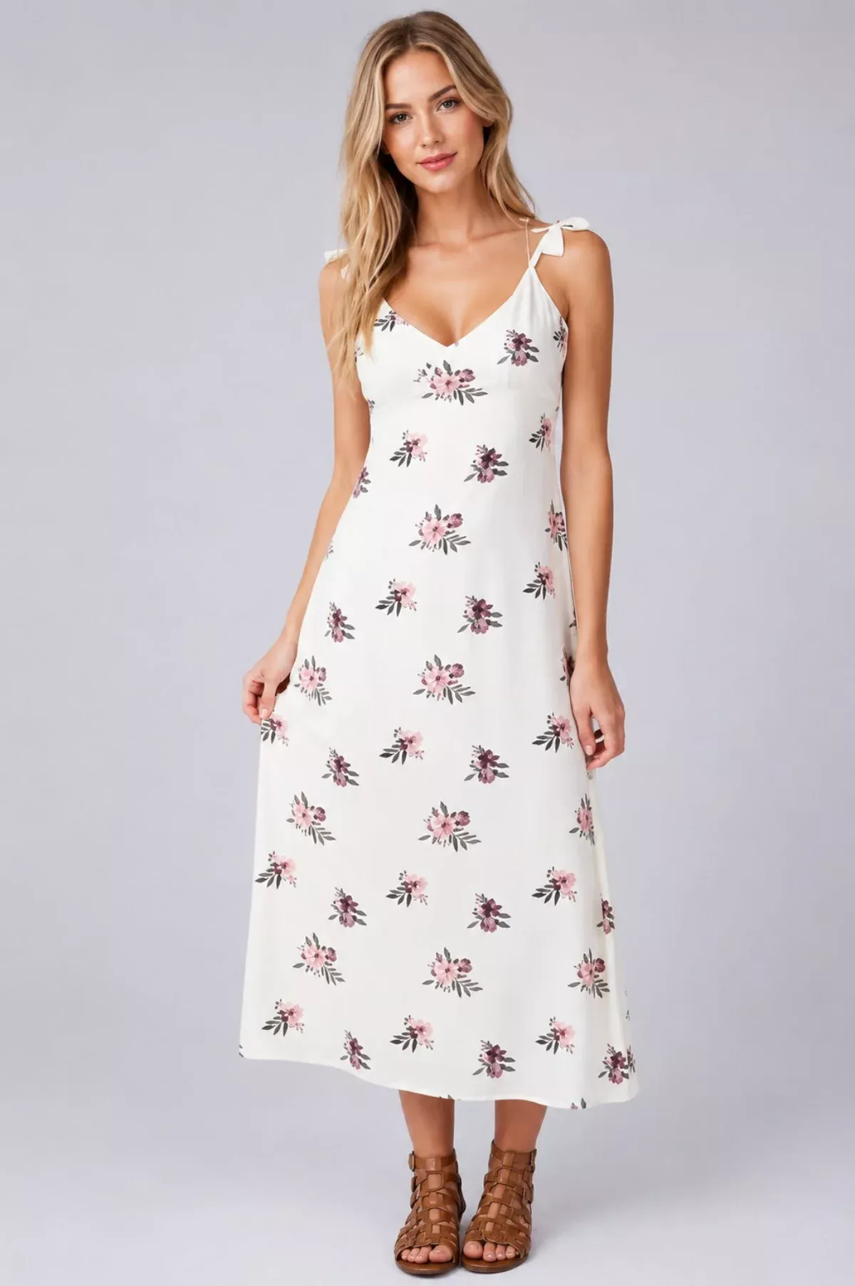Along the Prairie White Floral Midi Dress | Boho Pink