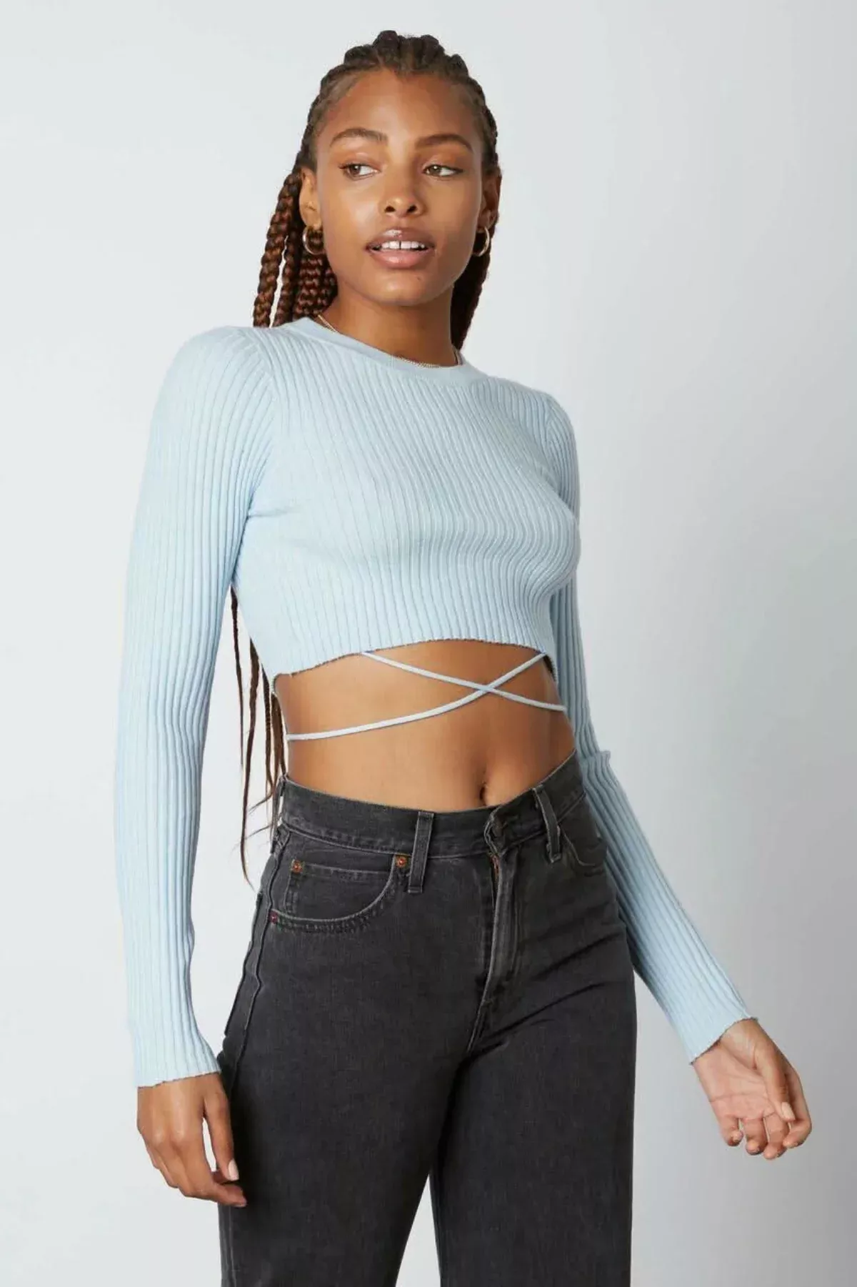 Always A Flirt Baby Blue Ribbed Cropped Sweater | Boho Pink