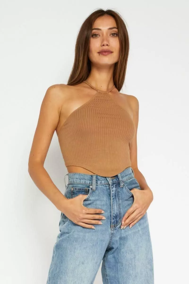 Always Yours Mocha Cropped Halter Top | Boho Pink