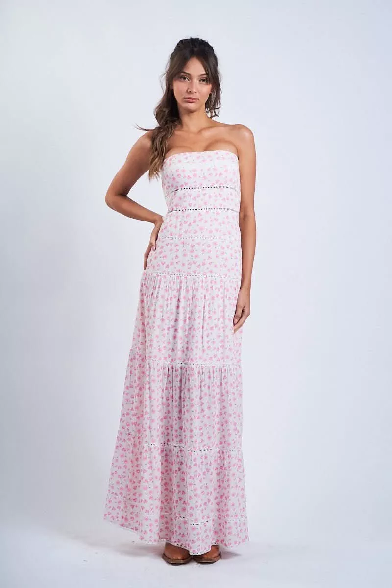 Amalfi White and Pink Ditsy Floral Maxi Dress | Boho Pink
