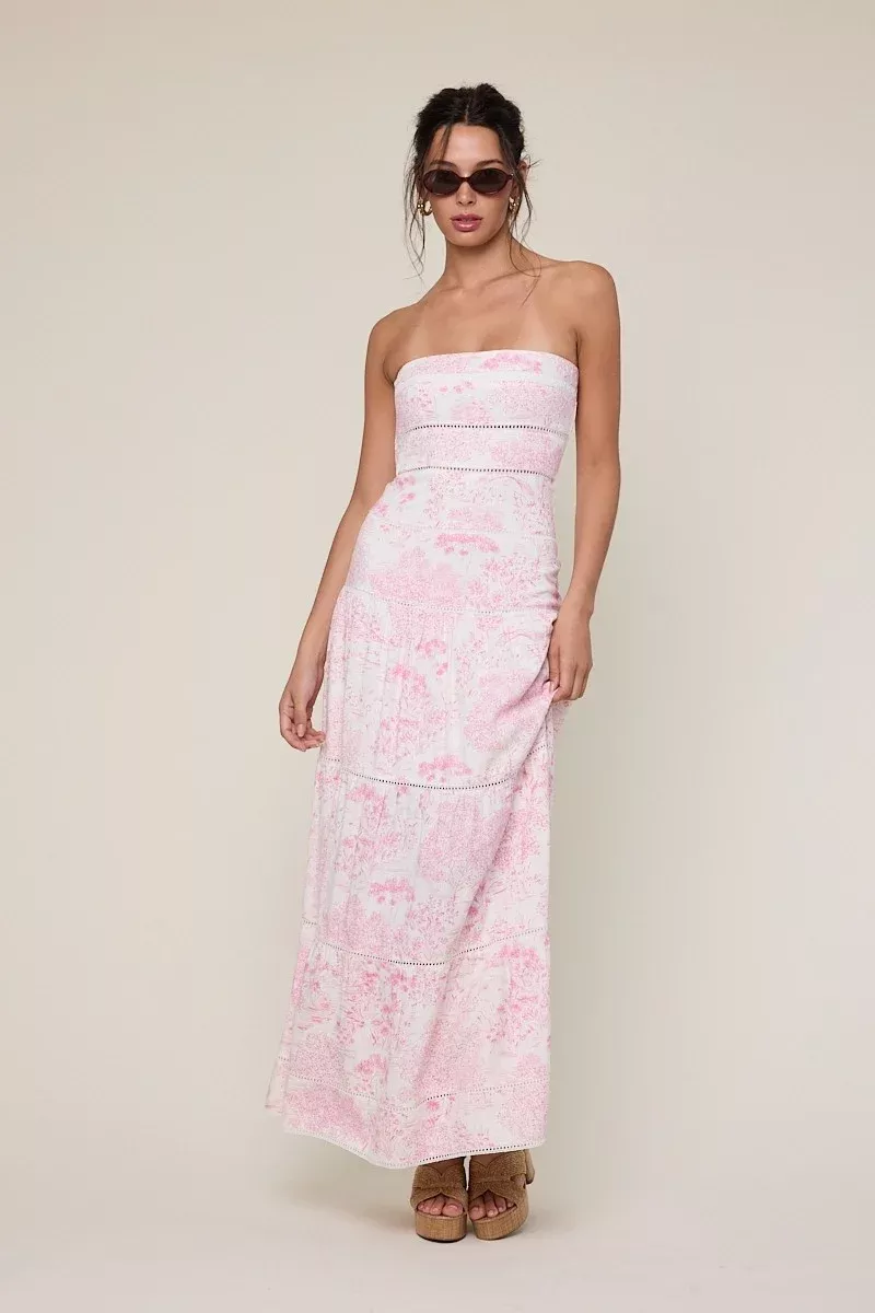 Amalfi White and Pink Floral Maxi Dress | Boho Pink