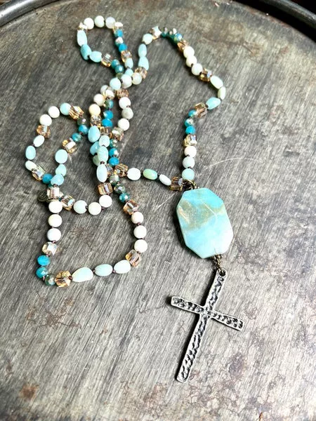 Amazonite Cross Necklace