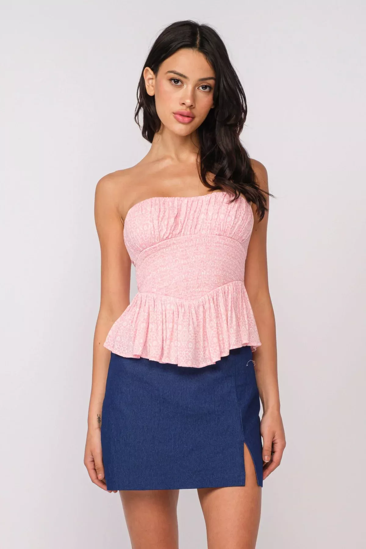 Amelia Light Pink Floral Strapless Top | Boho Pink