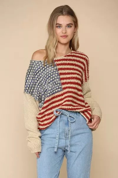 American Flag Knitted Pullover