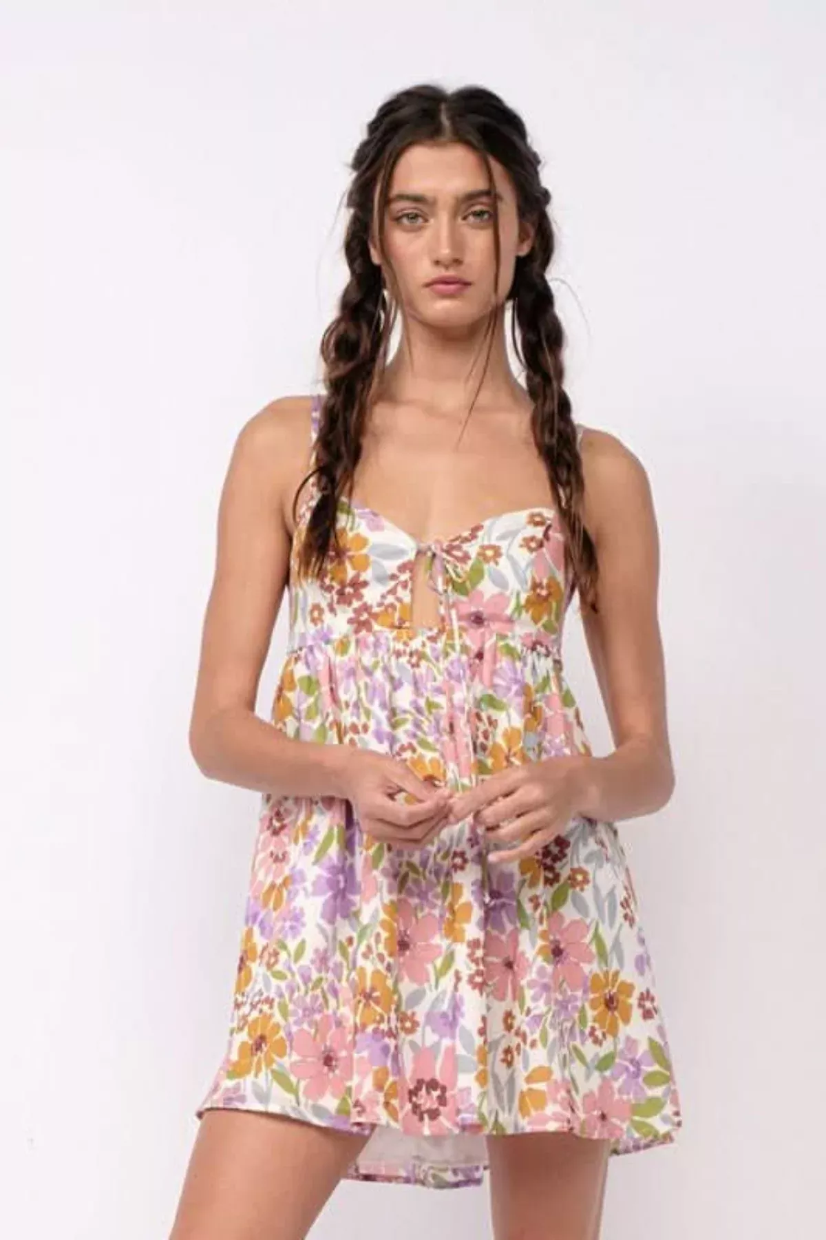 Andriana Lavender Floral Babydoll Cami Mini Dress | Boho Pink