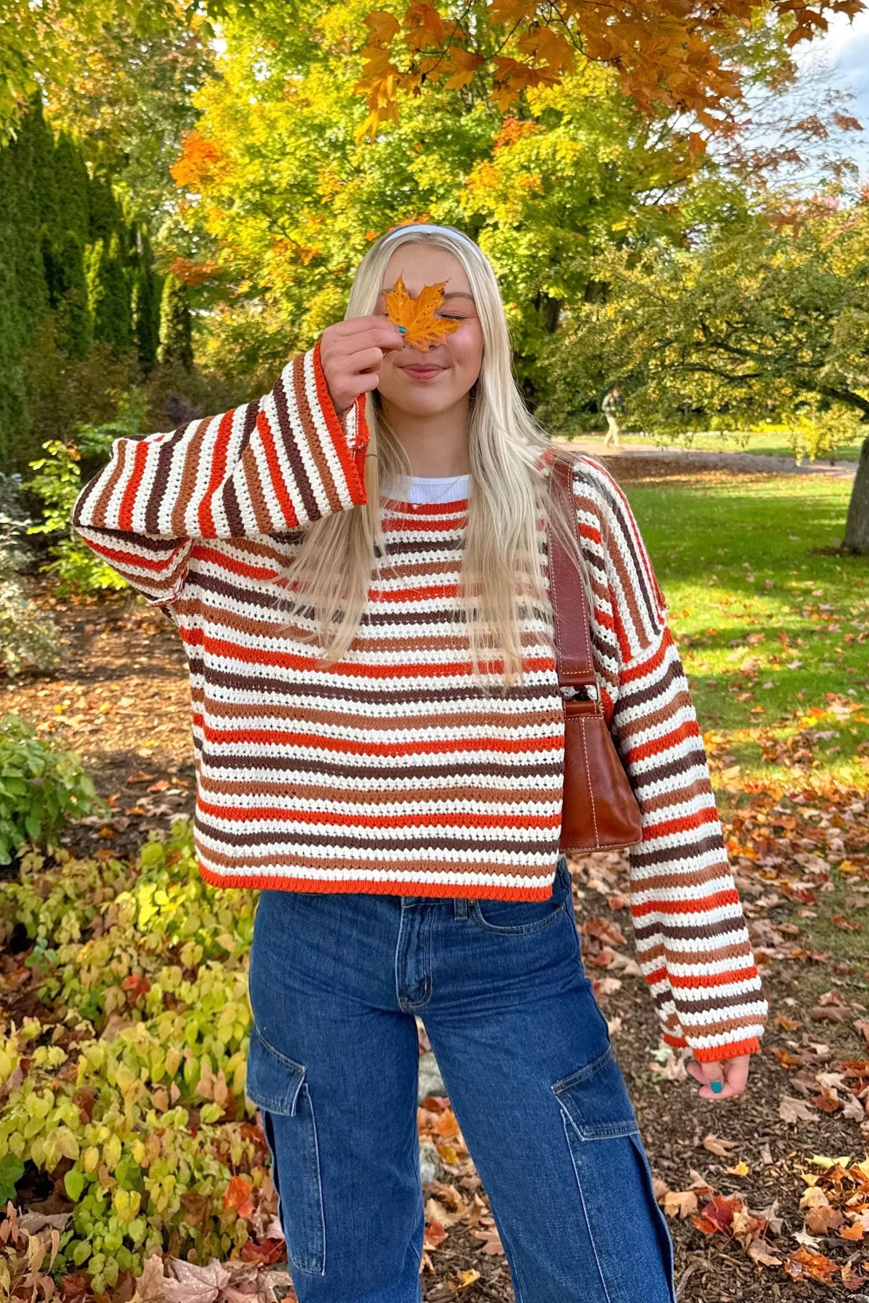 Angie Brick Multi Striped Crochet Sweater | Boho Pink