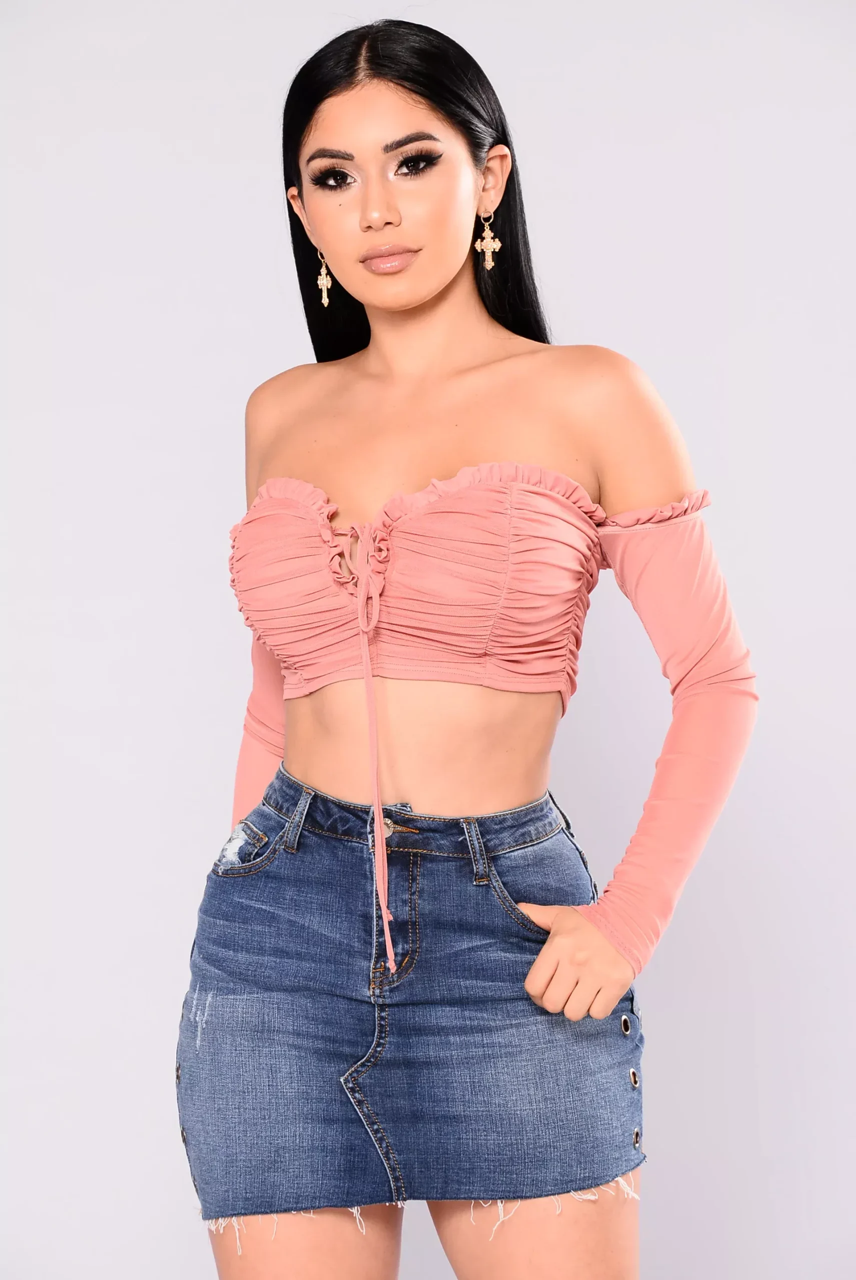 Anita Long Sleeve Mesh Top - Mauve