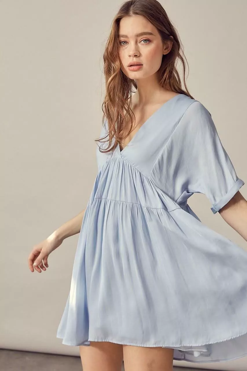 Antonia Cloud Blue Mini Dress | Boho Pink