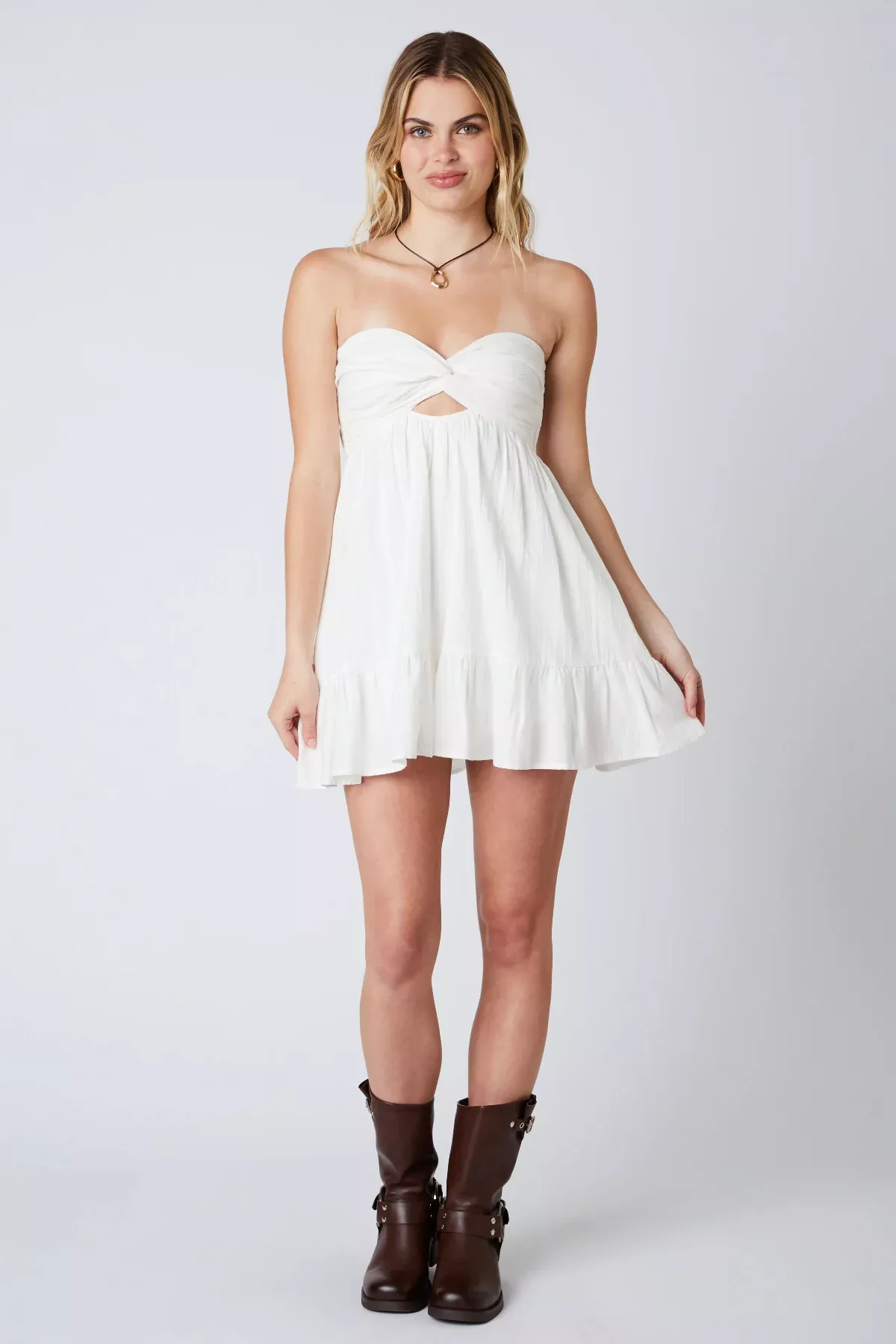 Argie White Strapless Romper | Boho Pink
