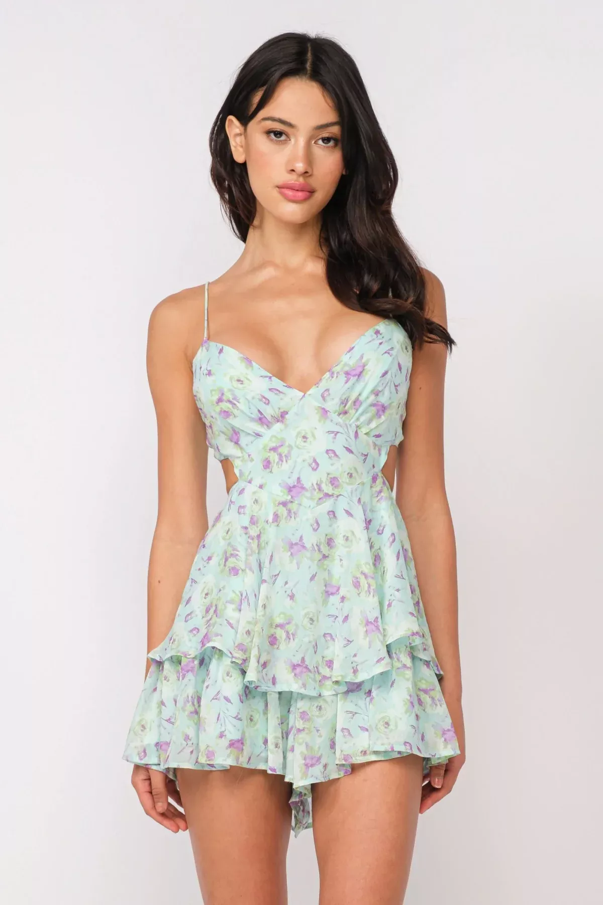 Aristea Mint Floral Cutout Romper Dress | Boho Pink