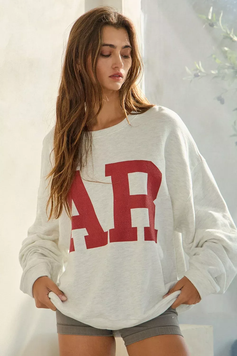 Arkansas Grey Crew Neck Sweatshirt | Boho Pink