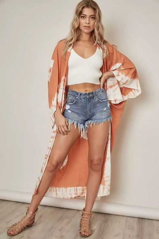 As You Wish Light Clay Tie-Dye Kimono | Boho Pink