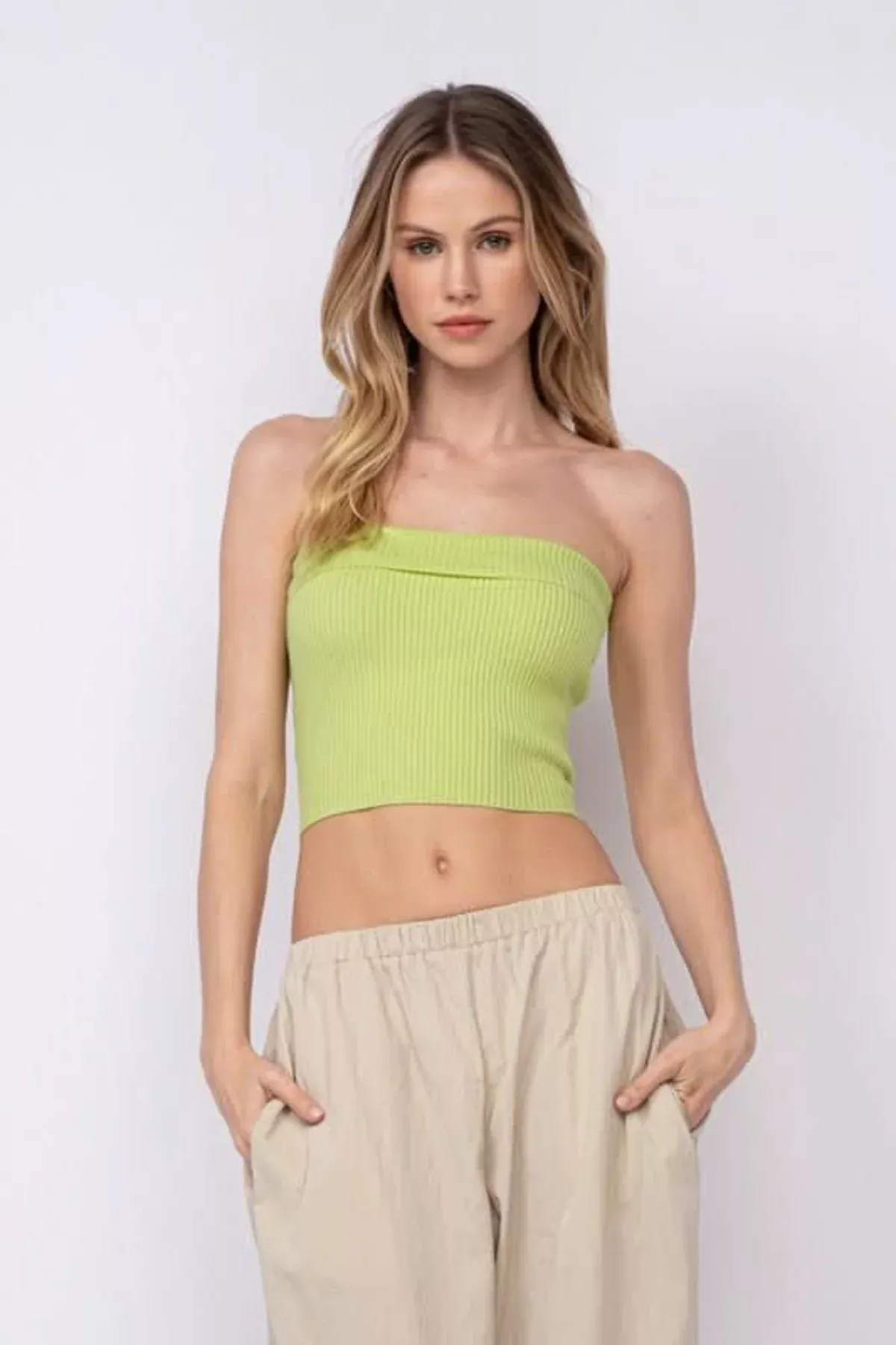 Ashley Lime Ribbed Tube Top | Boho Pink