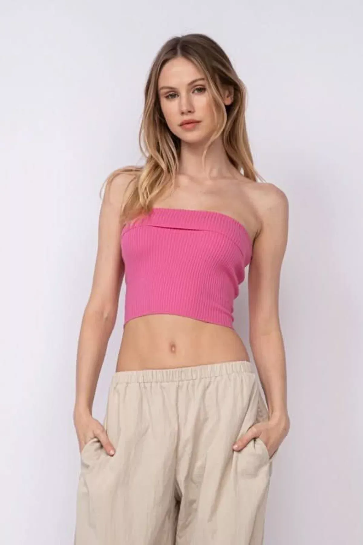 Ashley Pink Ribbed Tube Top | Boho Pink