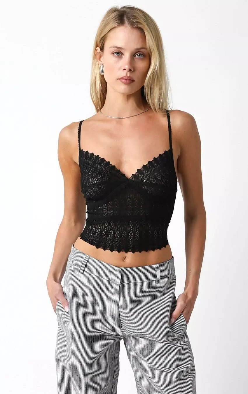 Ashtin Black Sheer Lace Crop Top | Boho Pink